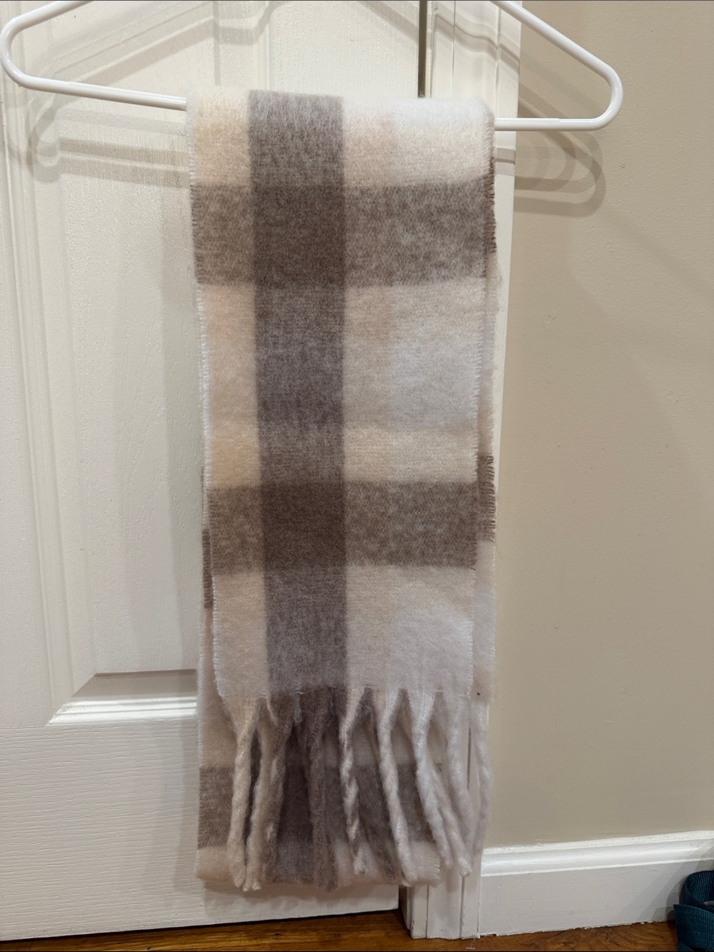 Plaid Fringe Throw scarf in Beige and Taupe